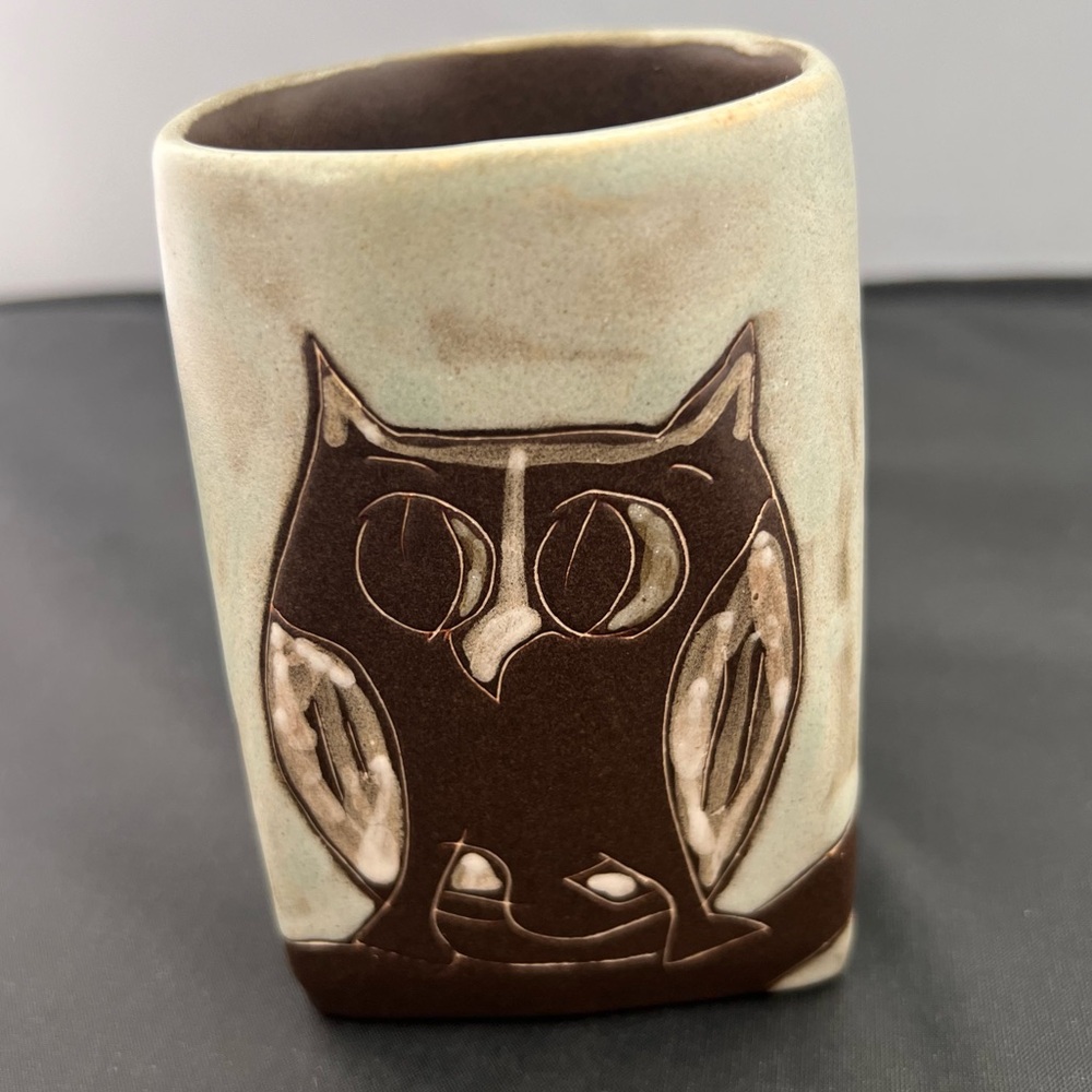 Mara Art Pottery Mexico Stoneware Night Owl Coffee Mug Signed